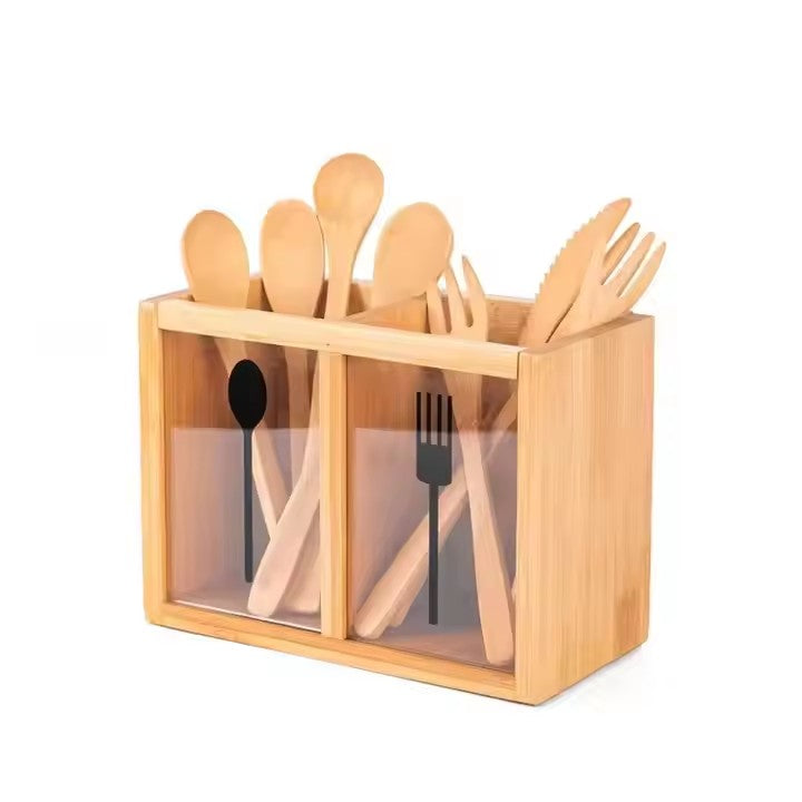 Bamboo Wooden Kitchen Utensil Cutlery Organizer